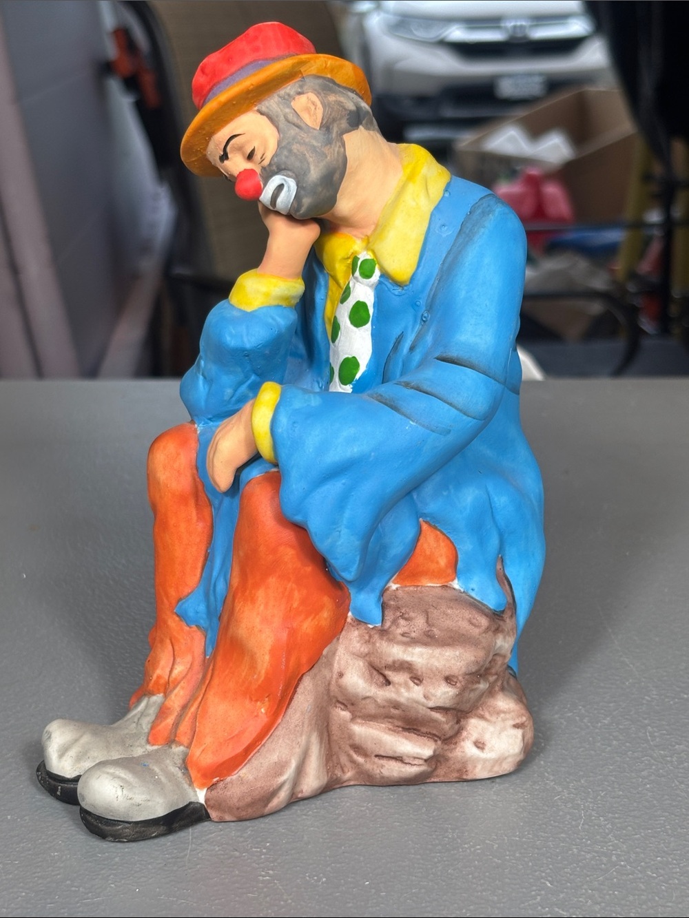 Emmett Kelly Jr Flambro Sad Clown Figurine Blue Coat Vintage Taiwan 7”